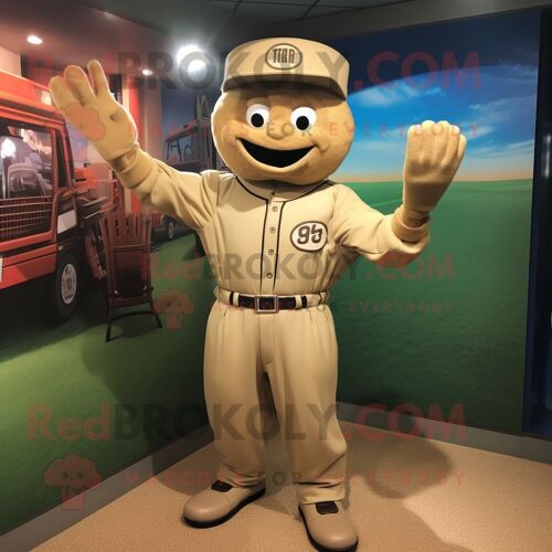 Personnage De Costume De Mascotte Redbrokoly De Gant De Baseball Beige Vêtu D'un Body Et De Boutons De Manchette