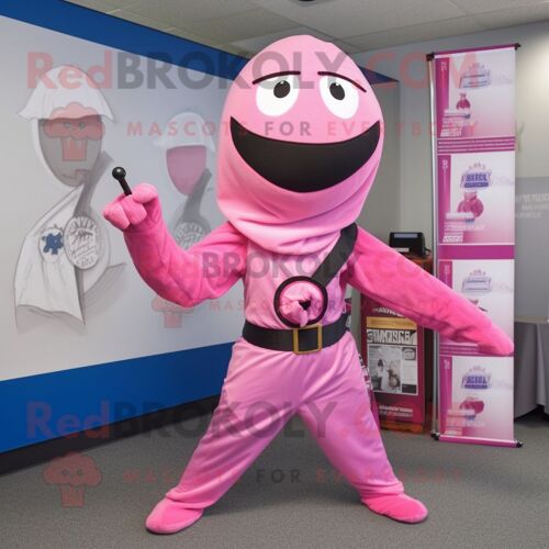 Personnage De Costume De Mascotte Redbrokoly De Ninja Rose Habillé D'une Robe Trapèze Et D'épingles À Cravate
