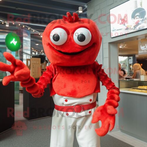 Personnage De Costume De Mascotte Redbrokoly Red Crab Cakes Habillé D'un Polo Et De Gants
