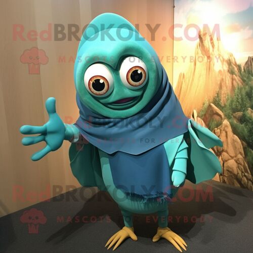 Personnage De Costume De Mascotte Redbrokoly Teal Hermit Crab Habillé D'un Col Roulé Et D'épingles À Châle