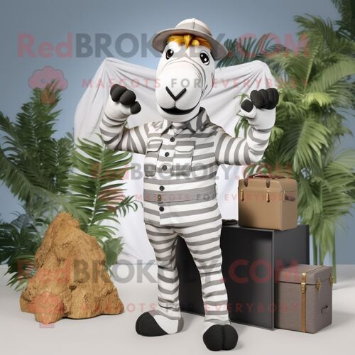 Mascotte Redbrokoly De Personnage De Zèbre Blanc Habillé D'un Pantalon Cargo Et De Pochettes