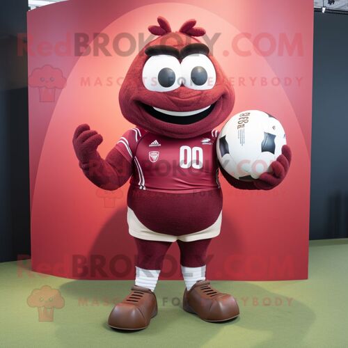 Personnage De Costume De Mascotte Redbrokoly De Ballon De Rugby Marron Habillé D'un Short Et D'anneaux