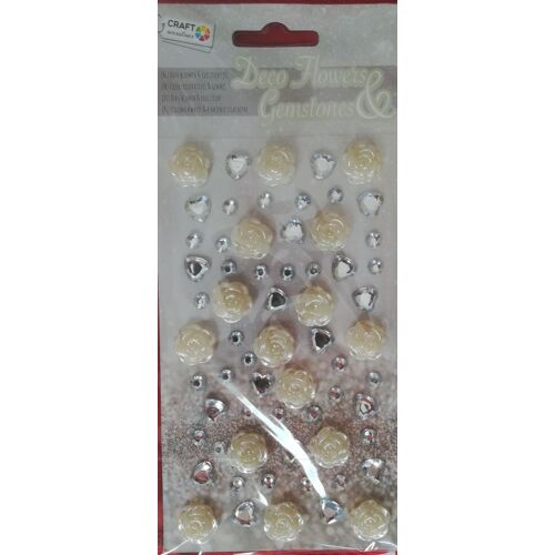 Fleurs Et Pierres Autocollantes Blanc Et Cristal Pour Scrapbooking, Carterie, Décoration... -