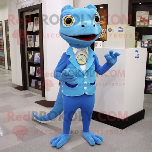 Personnage De Costume De Mascotte Redbrokoly De Geckos Bleus Habillé D'un Pantalon De Costume Et De Porte-Monnaie