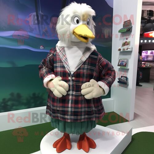 Personnage De Costume De Mascotte Redbrokoly Swan Habillé D'une Chemise En Flanelle Et D'épingles À Cheveux