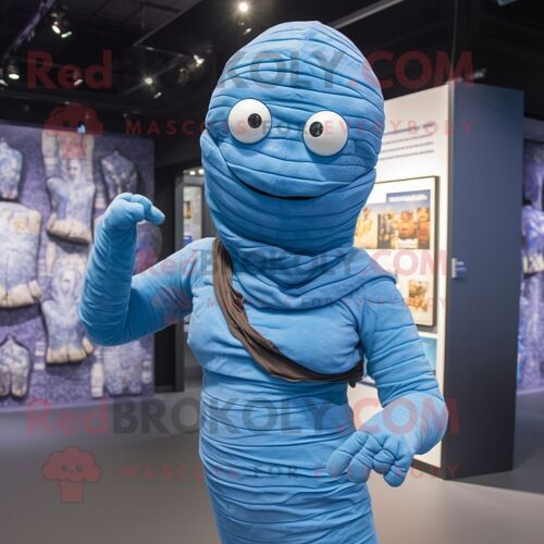 Mascotte Redbrokoly De Personnage De Momie Bleue Habillée D'un Cardigan Et De Cummerbunds