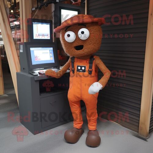 Personnage De Costume De Mascotte Redbrokoly D'ordinateur De Rouille Habillé D'une Salopette Et De Porte-Clés