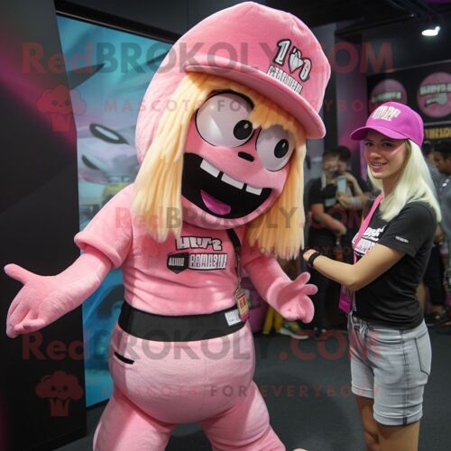 Mascotte Redbrokoly De Personnage De Zombie Rose Habillé D'un Maillot De Bain Une Pièce Et De Bonnets