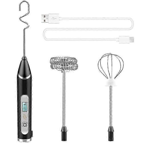 Mousseur à lait, batteur à main LCD rechargeable par USB avec 3 fouet en acier inoxydable, fouet mousseur à main à 3 vitesses, JP électrique