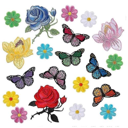 20 Pcs Flowers Butterfly Iron On Patches Sew On Embroidery Applique Patches For Arts Crafts Diy Dec Jn