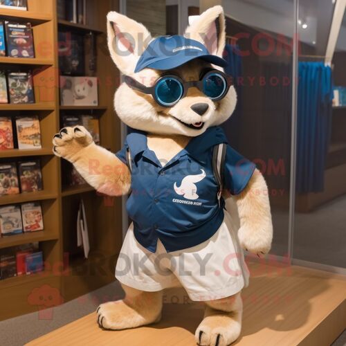 Personnage De Costume De Mascotte Redbrokoly D'écureuil Volant Bleu Marine Habillé D'un Short Et De Lunettes
