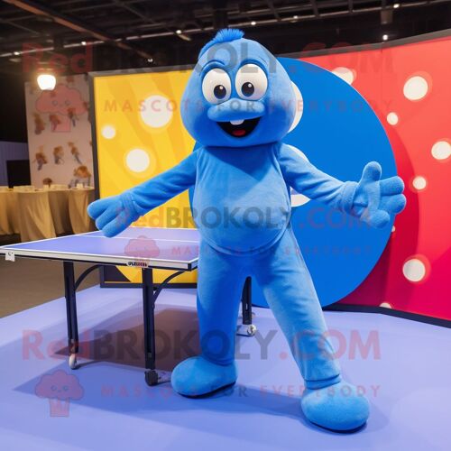 Personnage De Costume De Mascotte Redbrokoly De Table De Ping-Pong Bleu Habillé D'une Combinaison Et De Montres