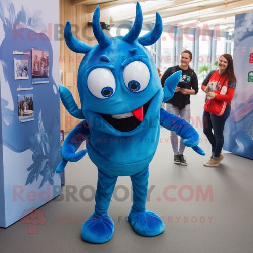 Personnage De Costume De Mascotte Redbrokoly De Homard Bleu Habillé D'un Jean Et De Pinces À Cheveux