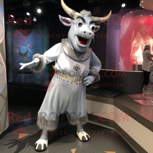 Costume De Mascotte Redbrokoly Zébu Argenté Personnage Habillé D'une Culotte Et De Montres