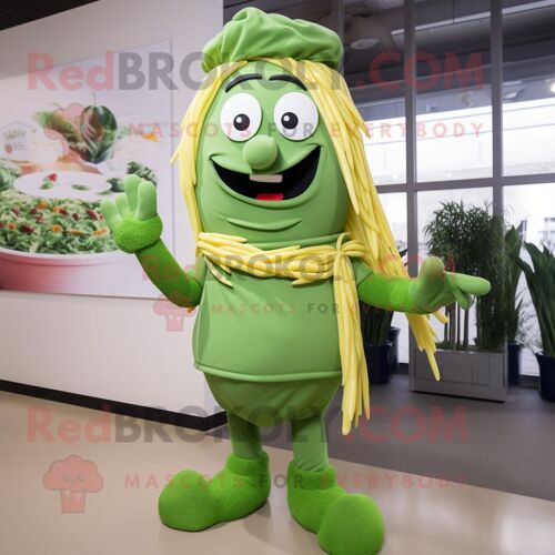 Personnage De Costume De Mascotte Redbrokoly De Pâtes Au Pesto Vert Habillé D'un Short Et De Bracelets