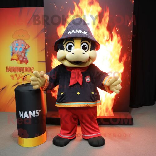 Personnage De Costume De Mascotte Redbrokoly Fire Eater Habillé Avec Un Cover-Up Et Des Sacs Fourre-Tout