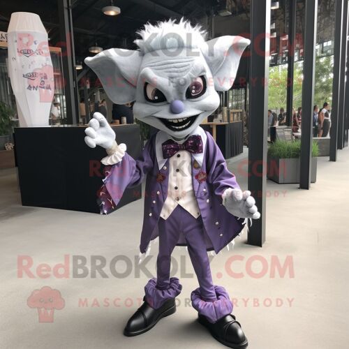Personnage De Costume De Mascotte Redbrokoly De Vampire Lavande Vêtu D'une Chemise Boutonnée Et De Clips D'écharpe