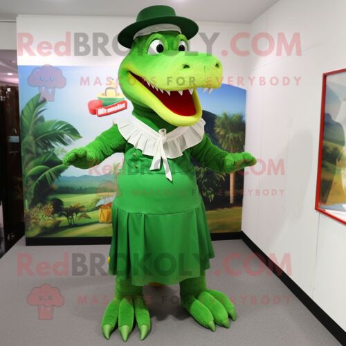 Personnage De Costume De Mascotte Redbrokoly De Crocodile Vert Habillé D'une Jupe Trapèze Et De Chapeaux