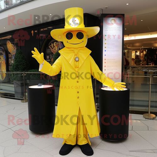 Personnage De Costume De Mascotte Redbrokoly De Magicien Jaune Citron Habillé D'un Manteau Et De Chapeaux