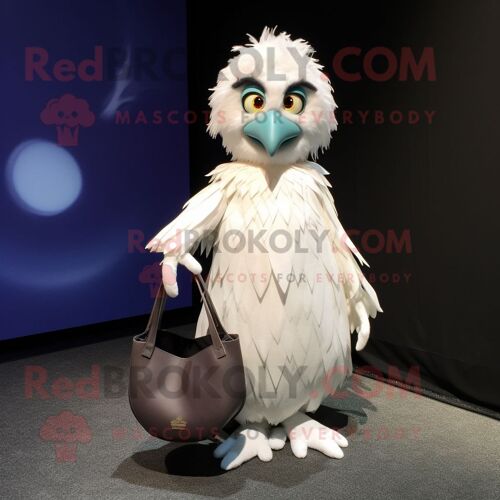 Personnage De Costume De Mascotte Redbrokoly De Harpie Blanche Habillé D'une Robe De Bal Et De Sacs Fourre-Tout