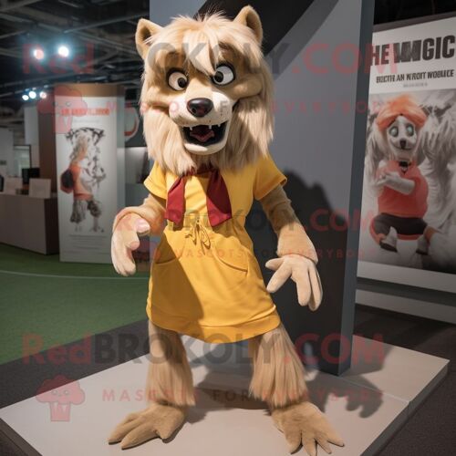 Personnage De Costume De Mascotte Redbrokoly De Loup-Garou Brun Vêtu D'une Jupe Trapèze Et De Lacets De Chaussures