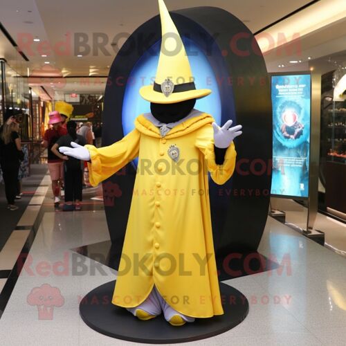 Personnage De Costume De Mascotte Redbrokoly De Magicien Jaune Citron Habillé D'un Manteau Et De Chapeaux