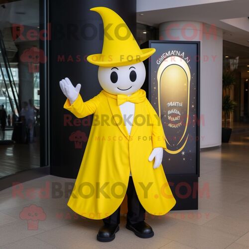 Personnage De Costume De Mascotte Redbrokoly De Magicien Jaune Citron Habillé D'un Manteau Et De Chapeaux