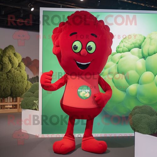 Mascotte Redbrokoly De Personnage De Brocoli Rouge Habillé D'un T-Shirt Et De Pochettes