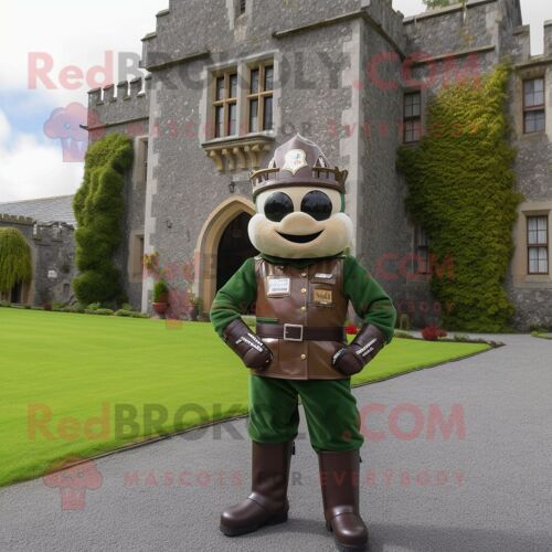Personnage De Costume De Mascotte Redbrokoly Olive Irish Castle Habillé D'une Veste De Moto Et De Ceintures De Smoking