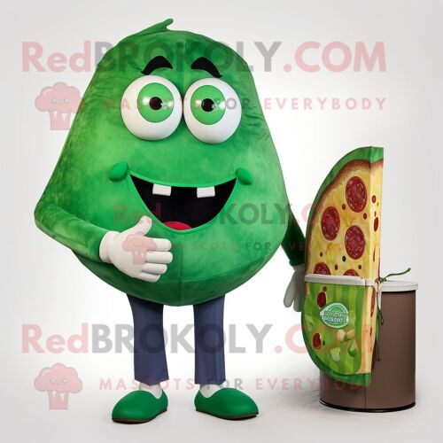 Personnage De Costume De Mascotte Redbrokoly De Tranche De Pizza Verte Habillé D'un Pantalon De Costume Et De Sacs À Main