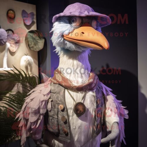 Personnage De Costume De Mascotte Redbrokoly Lavande Dodo Bird Habillé D'un Gilet Et De Colliers