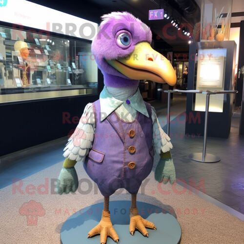 Personnage De Costume De Mascotte Redbrokoly Lavande Dodo Bird Habillé D'un Gilet Et De Colliers
