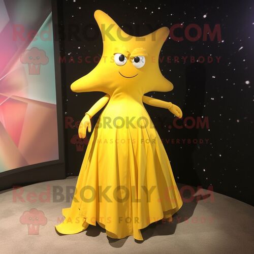 Personnage De Costume De Mascotte Redbrokoly D'étoile De Mer Jaune Habillé D'une Robe De Soirée Et De Cummerbunds