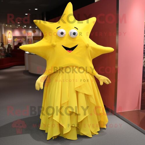 Personnage De Costume De Mascotte Redbrokoly D'étoile De Mer Jaune Habillé D'une Robe De Soirée Et De Cummerbunds