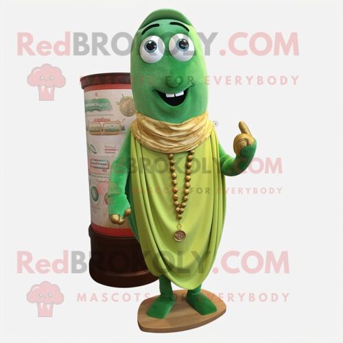 Personnage De Costume De Mascotte Redbrokoly De Haricot Vert Rouille Habillé D'un Cardigan Et De Colliers