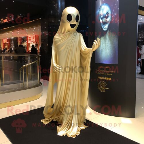 Personnage De Costume De Mascotte Redbrokoly De Fantôme D'or Habillé D'une Robe De Soirée Et De Bracelets De Cheville