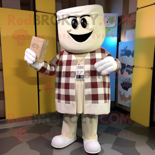 Personnage De Costume De Mascotte Redbrokoly De Barres De Chocolat Blanc Habillé D'une Chemise En Flanelle Et De Porte-Clés