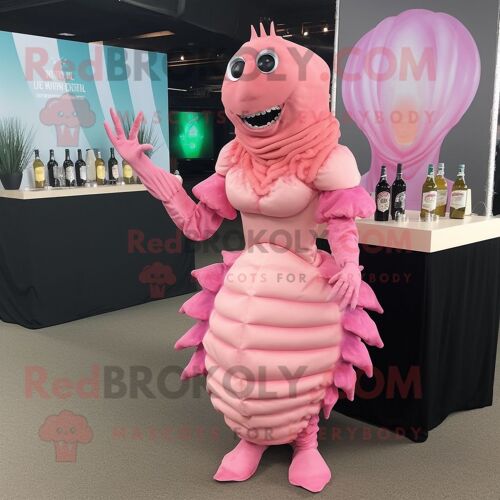 Mascotte Redbrokoly De Personnage De Trilobite Rose Habillé D'une Robe De Cocktail Et De Porte-Clés