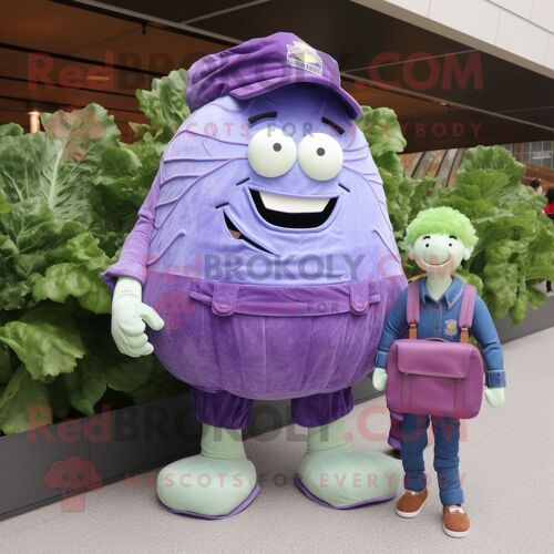 Personnage De Costume De Mascotte Redbrokoly De B?uf Salé Et De Chou Violet Vêtu D'un Short En Jean Et De Portefeuilles