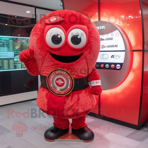Personnage De Costume De Mascotte Redbrokoly De Sushi Rouge Habillé D'une Mini Jupe Et De Montres Numériques