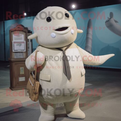 Mascotte Redbrokoly De Personnage De Narval Beige Habillé D'un Manteau Et De Bretelles