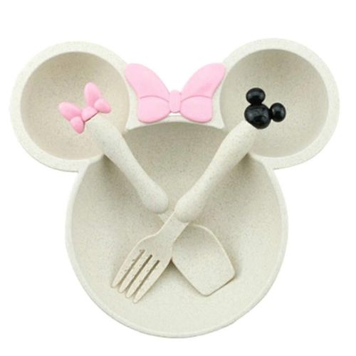 Cartoon Bowl Tableware Set Wheat Straw Dishes Dinner Feeding Plate Bowknot Food Plate Spoon Fork Cr Js