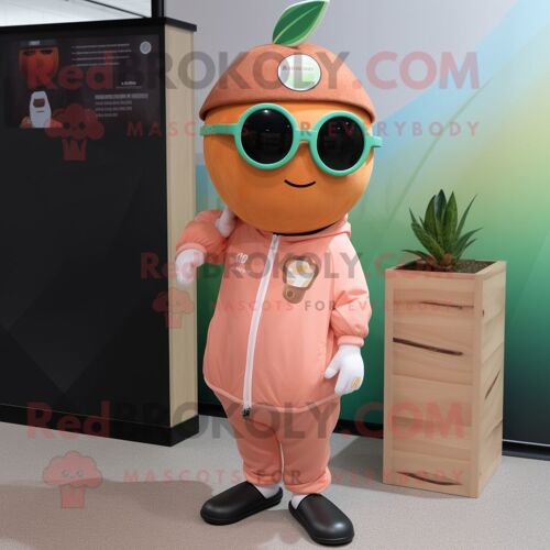 Personnage De Costume De Mascotte Redbrokoly Peach Kiwi Habillé D'une Combinaison Et De Lunettes De Soleil