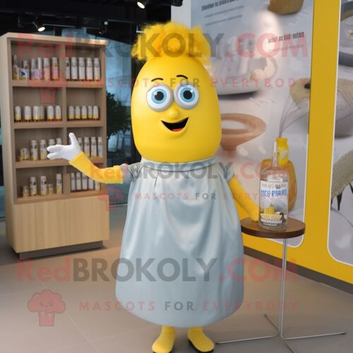 Personnage De Costume De Mascotte Redbrokoly De Bouteille De Moutarde Grise Habillé D'un Chemisier Et D'épingles À Cheveux