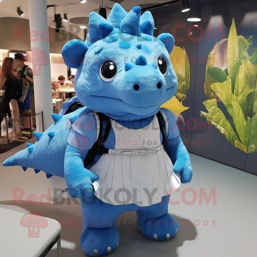 Personnage De Costume De Mascotte Redbrokoly D'ankylosaurus Bleu Habillé D'un Chemisier Et De Sacs À Dos