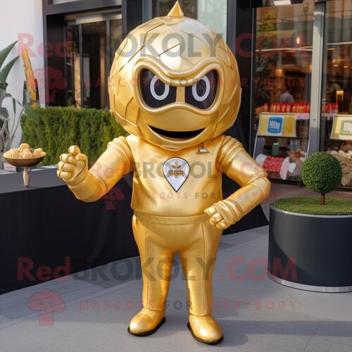Personnage De Costume De Mascotte Redbrokoly De Casque De Football Américain Doré Habillé D'une Robe De Cocktail Et D'épingles À Cravate