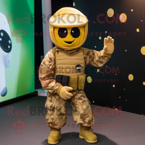 Personnage De Costume De Mascotte Redbrokoly Gold Para Commando Habillé D'une Mini Robe Et De Casquettes