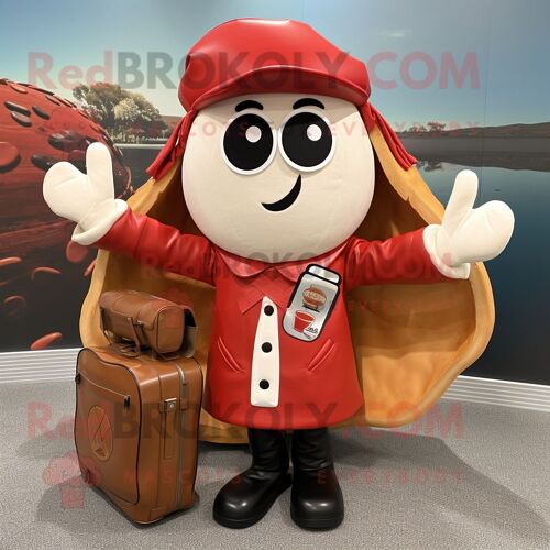 Personnage De Costume De Mascotte Redbrokoly Red Clam Chowder Habillé D'une Veste En Cuir Et De Sacs À Main