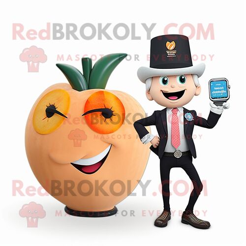 Personnage De Costume De Mascotte Redbrokoly Peach Queen Habillé D'une Veste De Costume Et De Montres Intelligentes