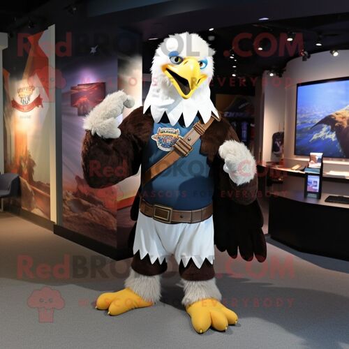 Personnage De Costume De Mascotte Redbrokoly D'aigle À Tête Blanche Habillé D'une Jupe Portefeuille Et De Boutons De Manchette